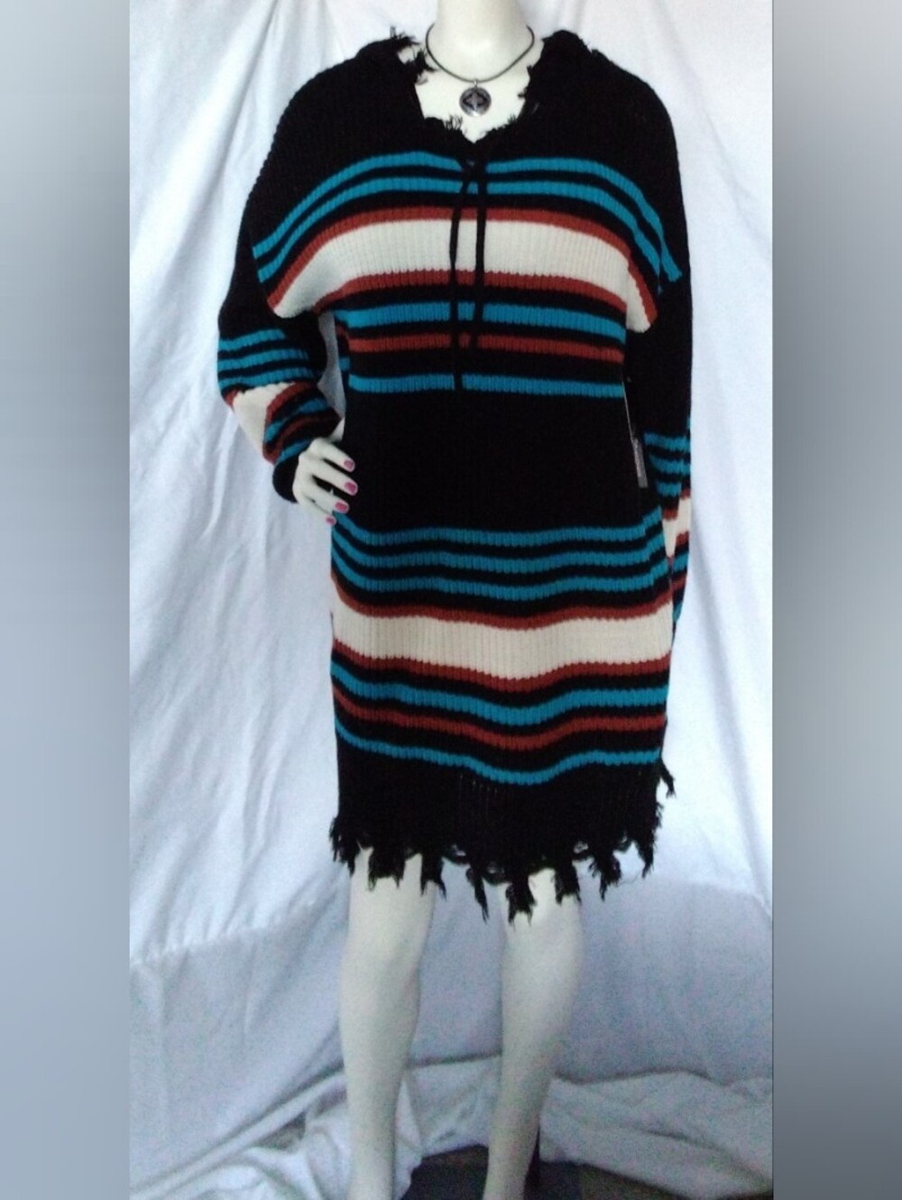 Almost Famous Black Striped Knit Dress with Teal Accents, Y2K, Fall,Size 3x